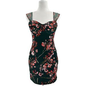 Bebe Floral Sheer Strap Mini Green Dress Size 6